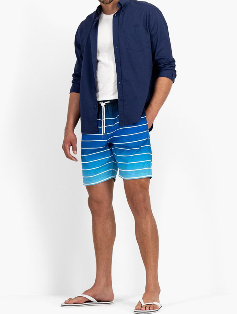 Shop Woolworths Blue Ombre Stripe Slim Fit Longer Length Swim Shorts
